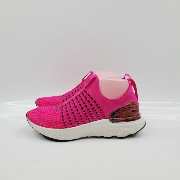Nike Women's Pink Prime Zebra React Phantom Run Flyknit 2 Athletic Sneaker Sz 7 - Picture 2 of 7